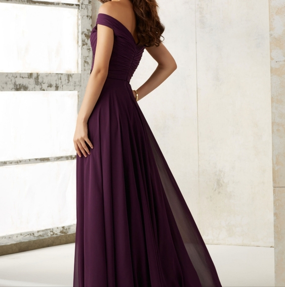 Size 26 SLATE blue chiffon Aline gown for formal or wedding Mori Lee NWT. - Picture 10 of 13